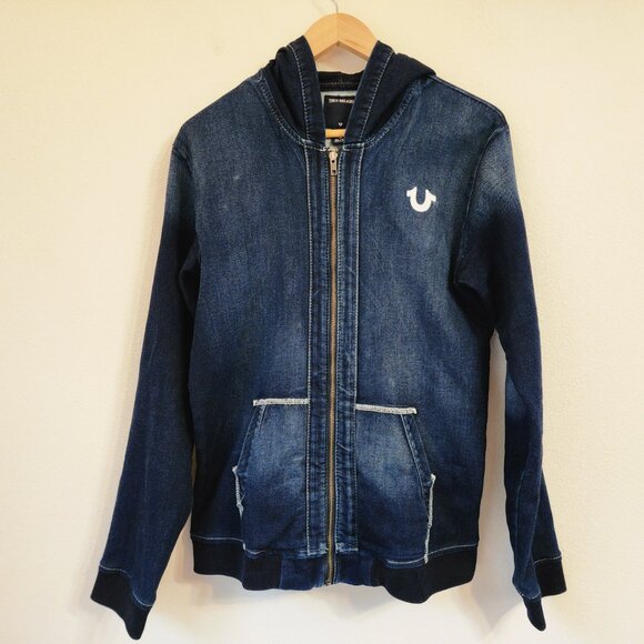 True Religion Men's Sweatshirt XL/TG Crafted With Pride Zip Hoodie Indigo Blue - Picture 2 of 15